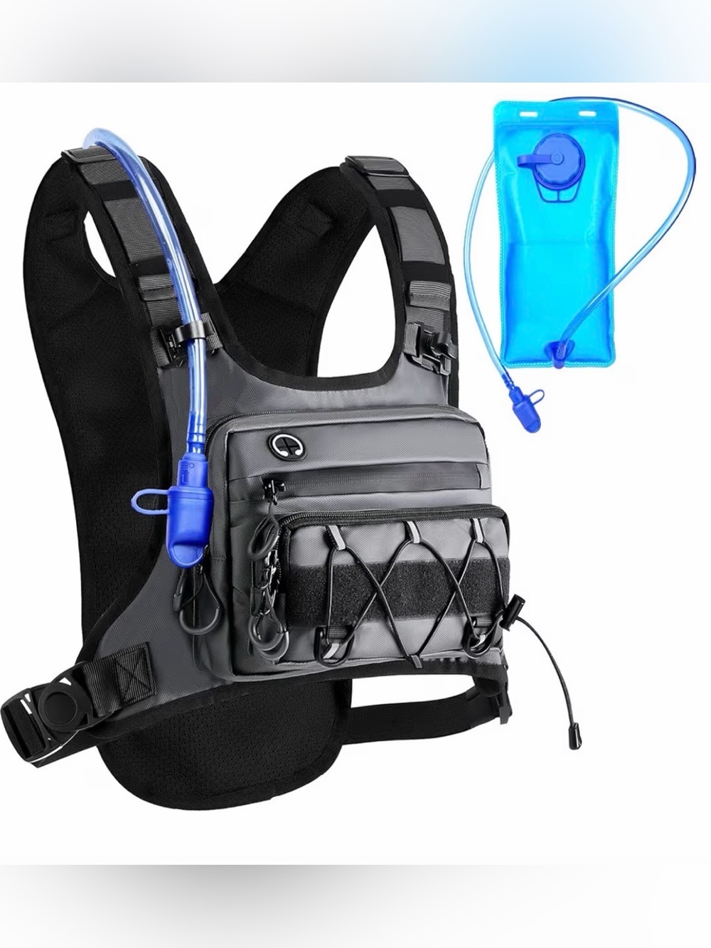 NWT - FLYDWV Black Tactical Hydration Chest Pack with Blue Reservoir